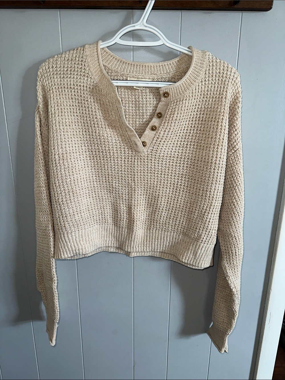 Aeropostale Cream Waffle-Knit Henley Pullover